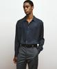 NOIRER Charmuse Pintuck Loose Fit Shirt (Navy)
