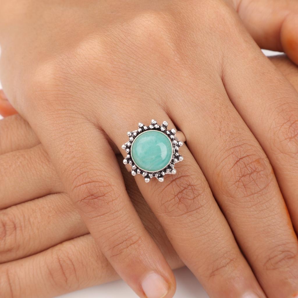 Green Amazonite Gemstone 925 Sterling Silver Jewelry Handmade Ring Gift For Wife RR-7-22