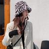 Zebra Grain Ornamented Hats with Flat Top & Wide Brim for Winter Warm Keeping