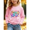 Kids Unisex Crewneck Sweatshirt, Rainbow Gradient Bubble 67 Six Seven Star Dot Print Long Sleeve Pullover, Soft Sweatshirts for Boys Girls Ages 4+