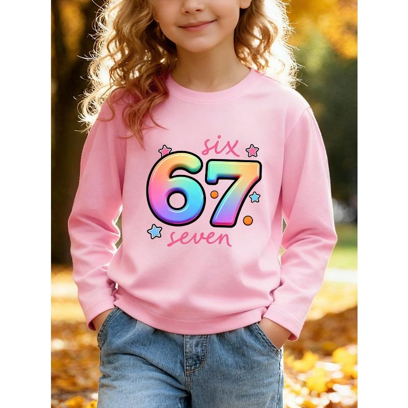 Kids Unisex Crewneck Sweatshirt, Rainbow Gradient Bubble 67 Six Seven Star Dot Print Long Sleeve Pullover, Soft Sweatshirts for Boys Girls Ages 4+