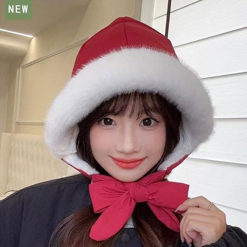 New Plush Hat Women's Autumn and Winter Warm Ear Protection Wool Hat Shows a Small Face Knitted Hat Bag Dual-purpose