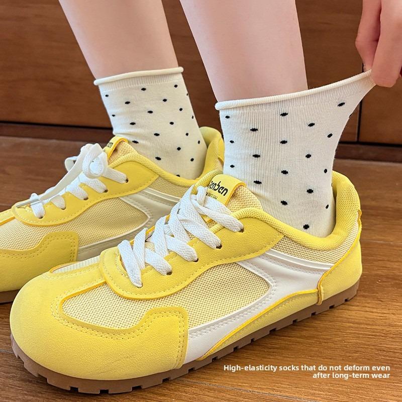 Rolled-edge Polka Dot Summer Women's Thin Breathable Mid-calf Socks, Anti-torn, Bone-free Socks