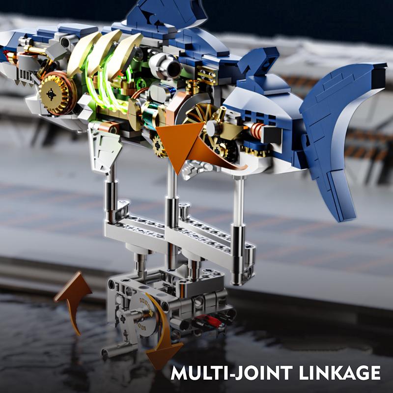 Creative STEM Educational Mechanical Shark Ocean Animal Electric Toy Building Blocks Model Set MOC Style Assembly Bricks for Kid