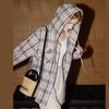 Lässiges Teenager-Plaid-Langarmhemd für Damen, Jacke mit Kapuze und Rotatorärmeln für den frühen Herbst