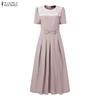 ZANZEA Women Elegant Lace Patchwork Round Neck Casual Short Sleeve Dress