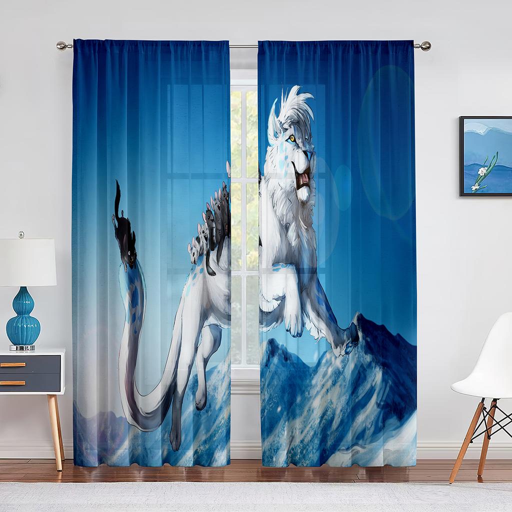 African Wild Animal Lion Couple Tulle Curtain for Home Living Room Window Decoration Bedroom Kitchen Modern Sheer Voile Curtains