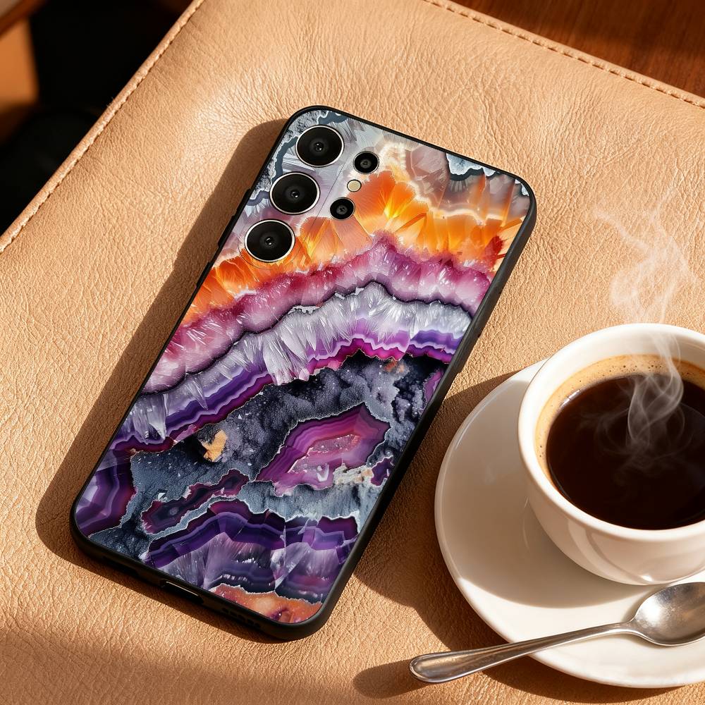 G-Glitter Art Marble Pattern Phone Case For Samsung S26,S25,S24,S21,S22,S23,S30,Ultra,S20,FE,Lite,10,9,Black Cover