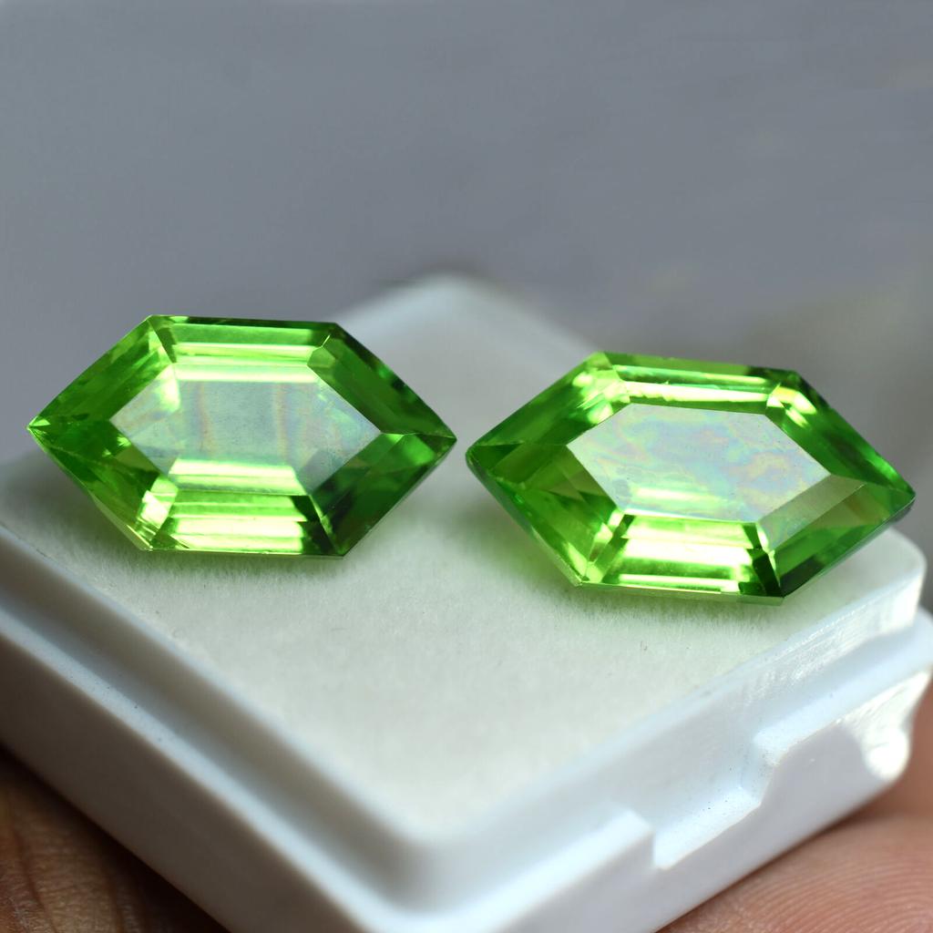 Natural PERIDOT Fancy Cut GREEN Color 16.20Ct CERTIFIED Rare Loose Gemstone Pair