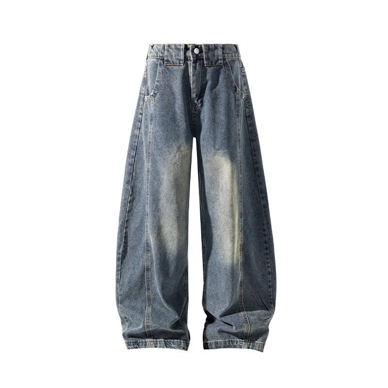 Trendy Baggy Denim Pants for Men High Street Cool Hip-Hop Style Wide Leg Jeans Man Split Structure Sickle Pants