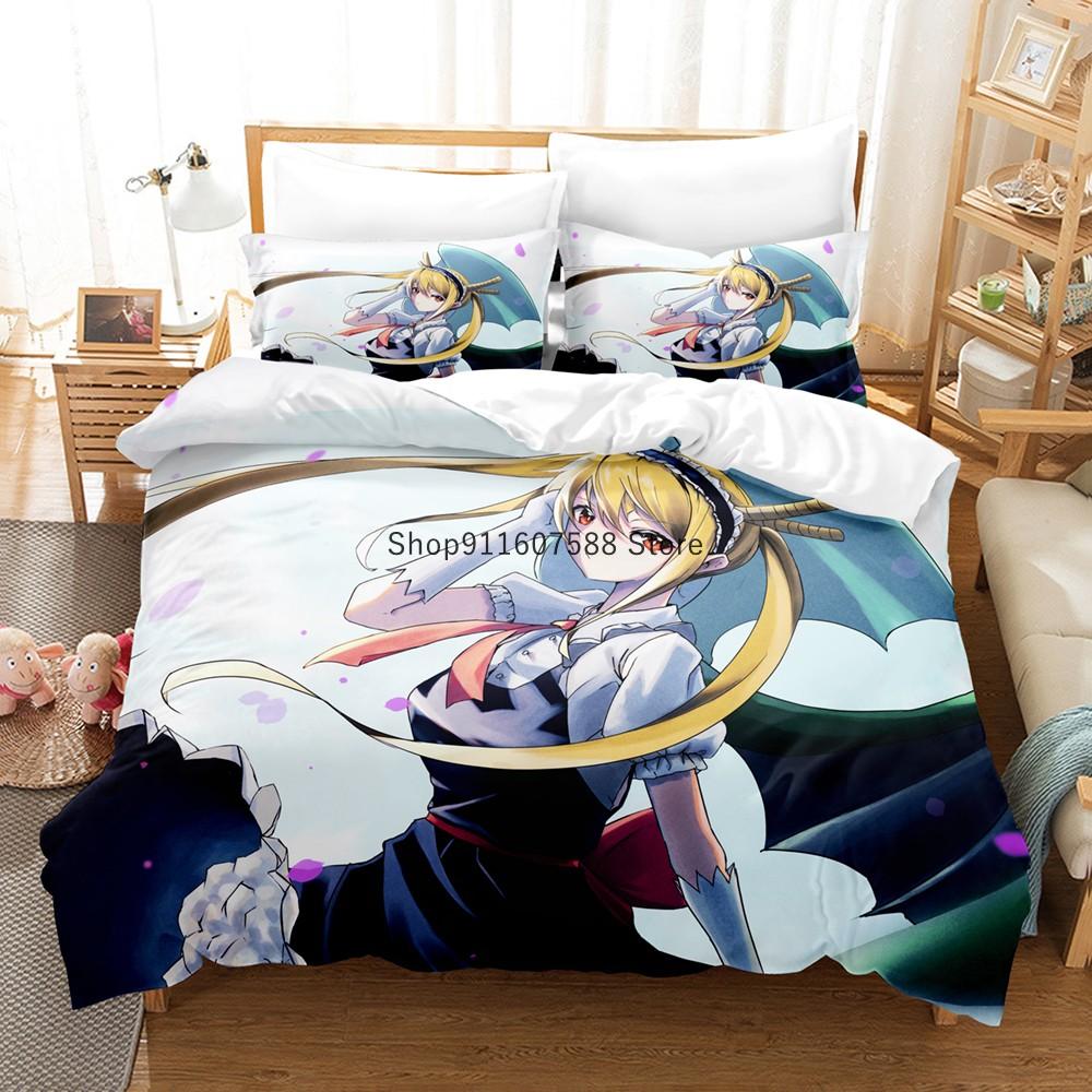 Miss Kobayashi's Dragon Maid Bedding Set Cartoon Anime three-piece set Adult Kid Bedroom Duvet cover Sets 3D print Kawaii Anime