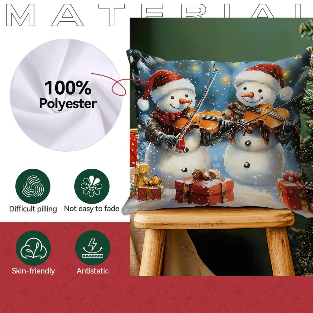 Christmas Snowman Illustration Pillowcase Bedroom Sofa Cushion Cover 100% Polyester Living Room Cushion Pillowcase Home Decor