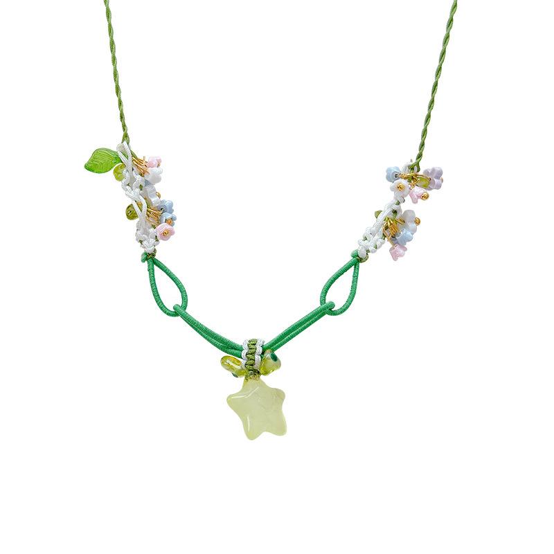 Mori green star bracelet necklace set small fresh flower collarbone chain Korean accessories