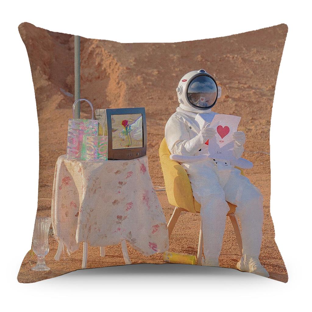 Wish Pillowcase Astronaut Planet Linen Pillow Cushion Cover