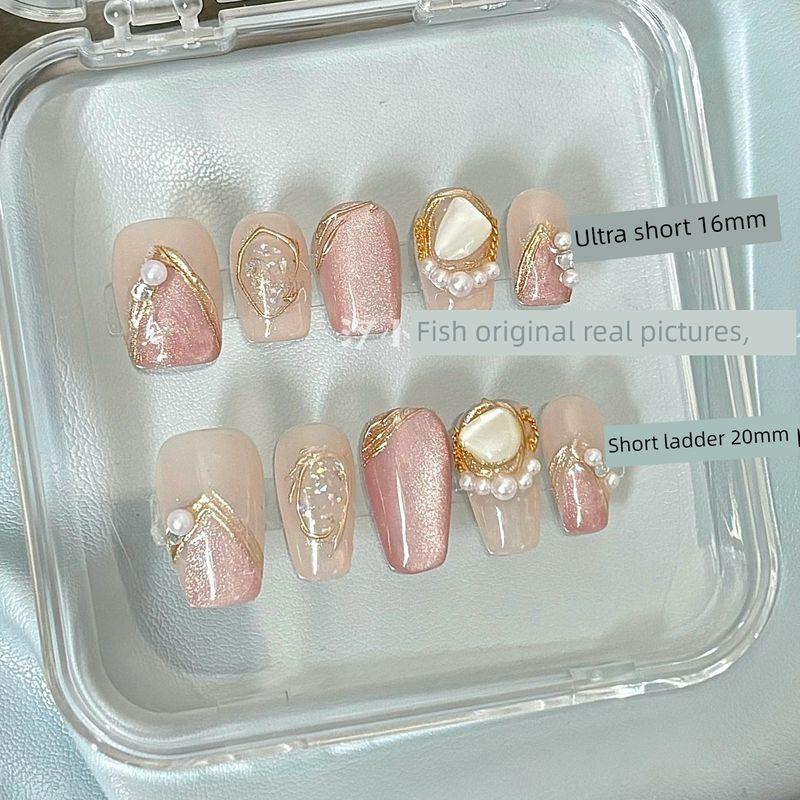 

Носите Ногти Телесно-розовый Нежный Элегантный Расписанный вручную Магическое зеркало Кошачий глаз Moonlight Fairy-Ultra Short XS