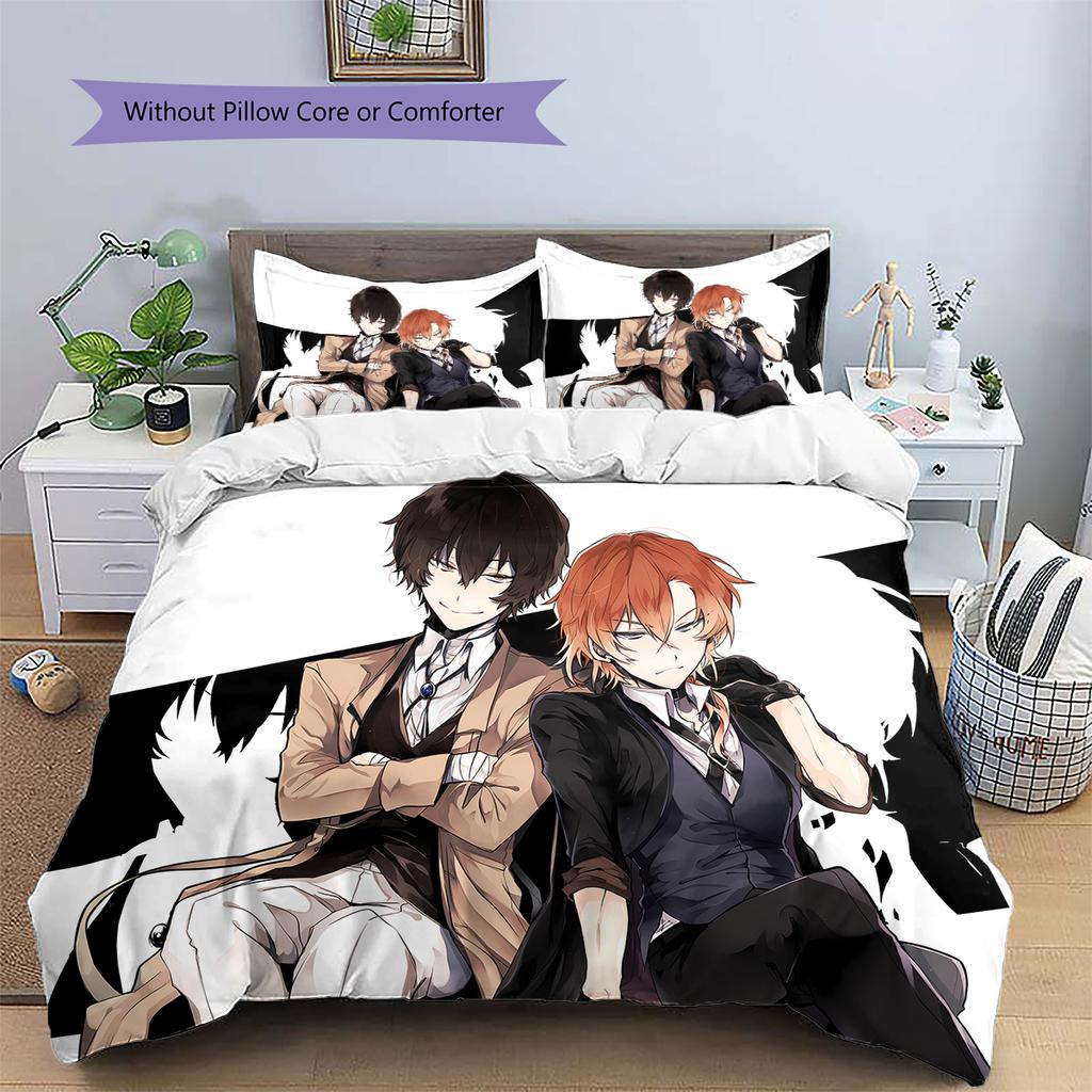 Samu Dazai Chuuya Nakahara Pattern Bedding,Quilt Set Quilt Cover Pillowcase Home Birthday Gift (1 * Duvet Cover + 2 * Pillowcase, Without Core)