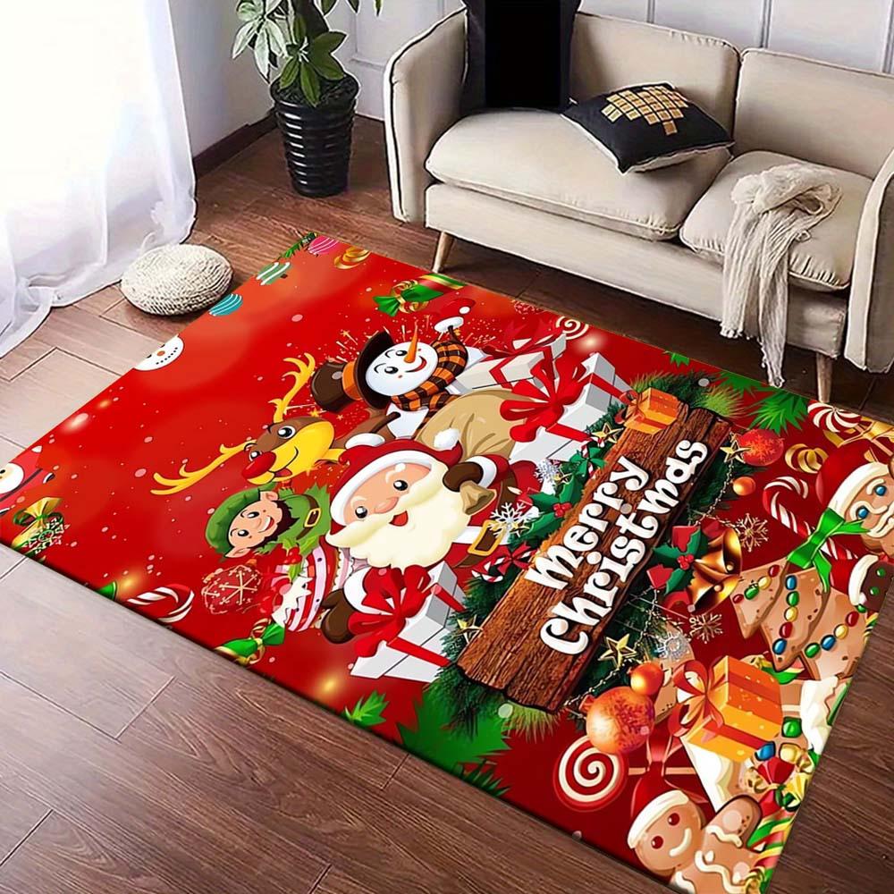 1pc Christmas Themed Rug, Merry Chrismas Print, Bedside Carpet, Non Slip Laundry Room Mat, Machine Washable Water Absorbing Entrance Door Ma