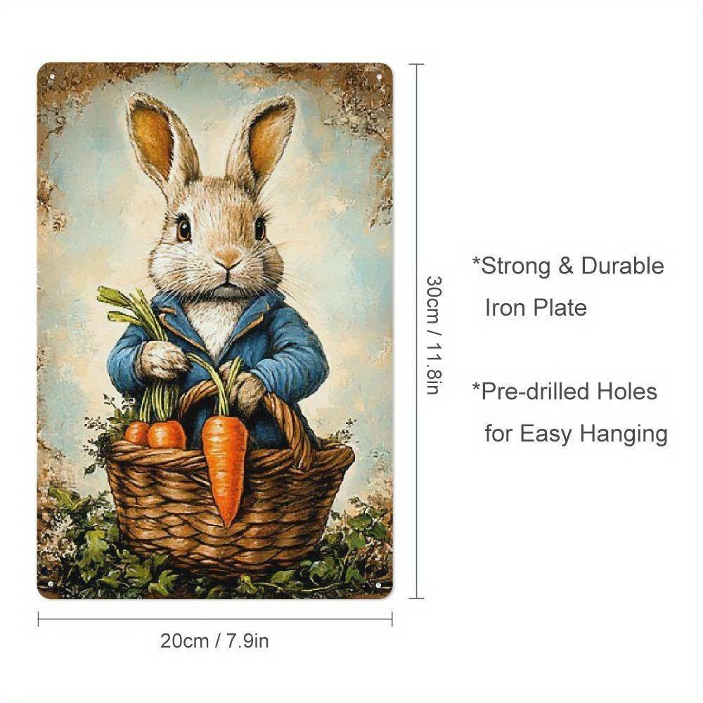 

Vintage Easter Bunny in Overalls Metal Sign x Inch Rustic Tin Wall Decor Spring Theme Art for Kitchen Pantry Home 20x30cm（7.8x11.8inch）
