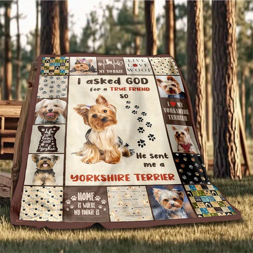 1 Stück Yorkshire Terrier, Echter Freund, Pfotenabdrücke Digital Bedruckte Flanelldecke, Super Weiche Plüsch Fleece Bettdecke, Vielseitig für Vier Jahreszeiten