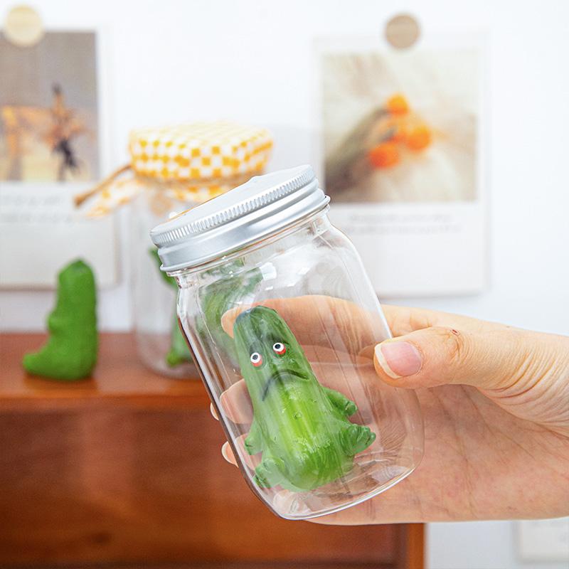 Grumpy Pickle In A Jar Sculpture Creative Resin Pickle In Jar Figurine Glass Pickle Statue Mini Grumpy Pickle Cartoon Display