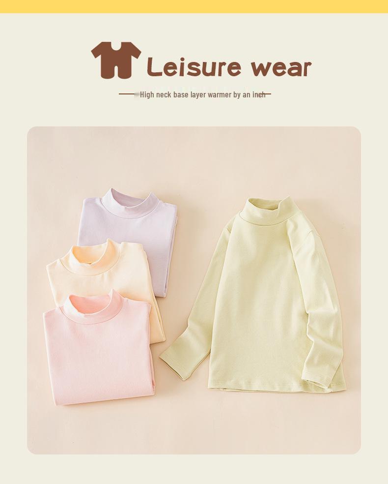 2024 Kids' Warm Long-Sleeve Mid-Collar Cotton T-Shirt for Autumn & Winter