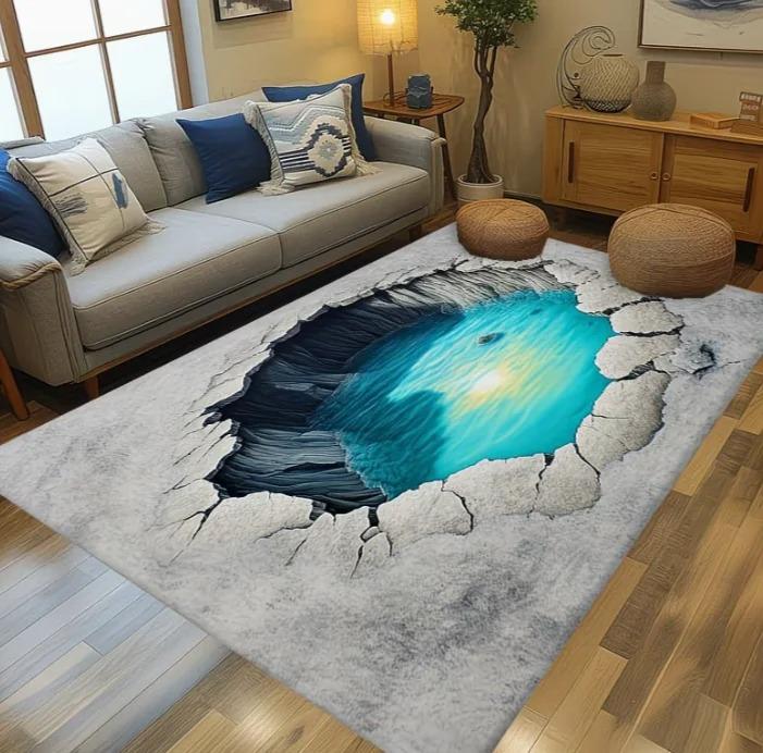 3D Swirl Pool Print Area Rug Non-Slip Crystal Velvet Carpet Living Room, Bedroom Bathroom Decor Large Play Mat Rectangular Shape