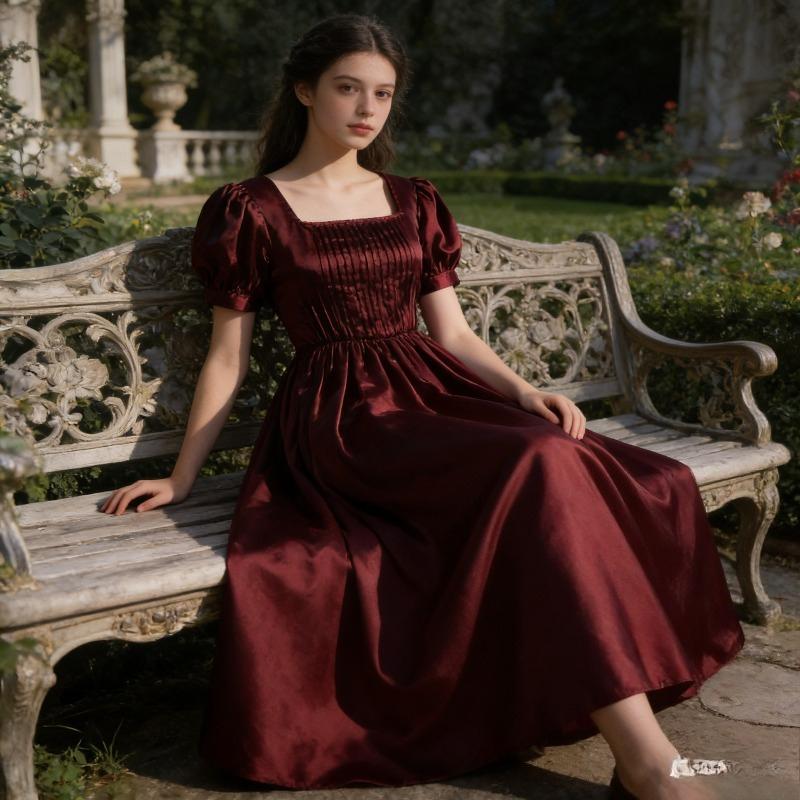 Medieval Satin Dress High Waist Victorian Tea Gown Halloween Cosplay Ball Gown Elegant Historical Theatrical Look