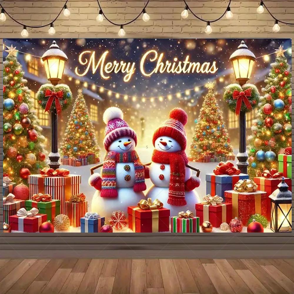 Merry Christmas Background Supplies Winter Snowman Santa Claus Backdrop Xmas Tree Party Decoration Christmas Photography Props