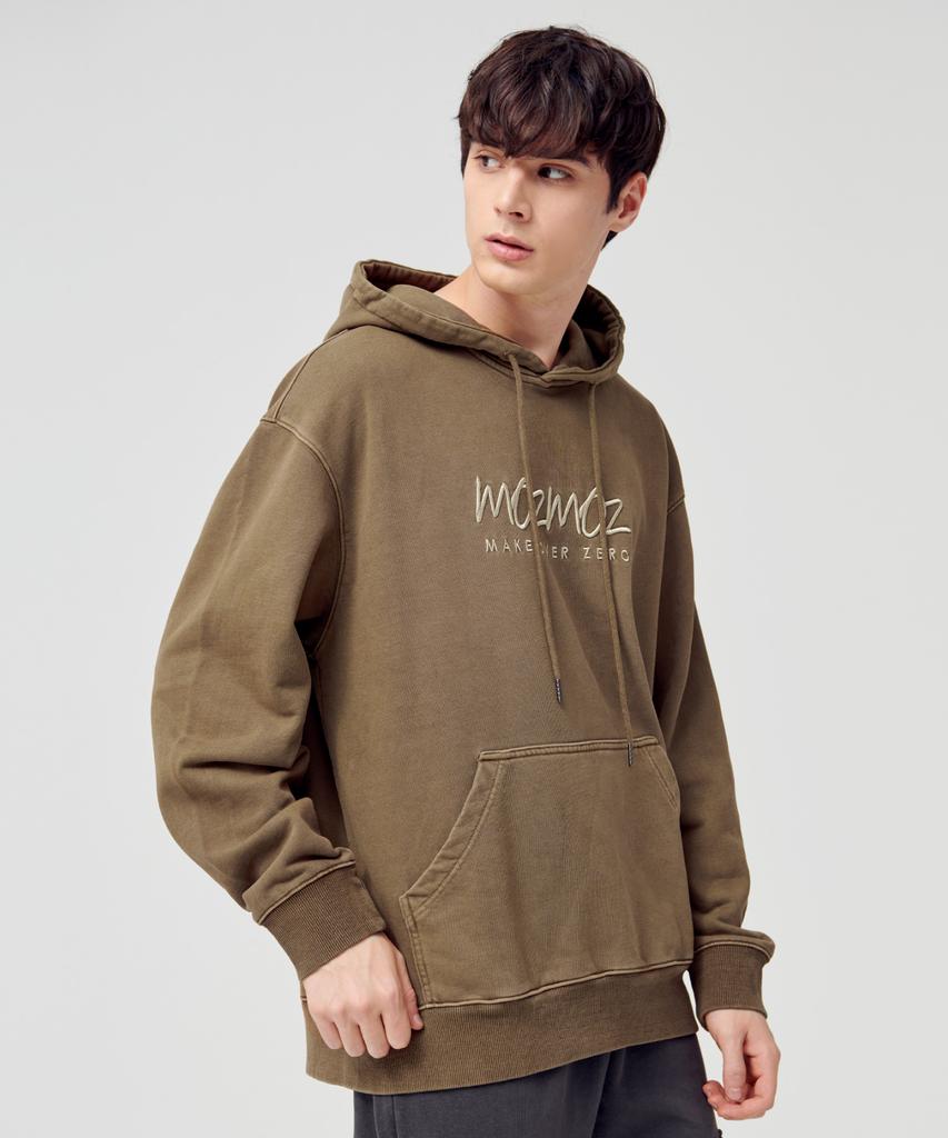 Front Embroidered Logo Pigment Big Size Oversized Hoodie Brown