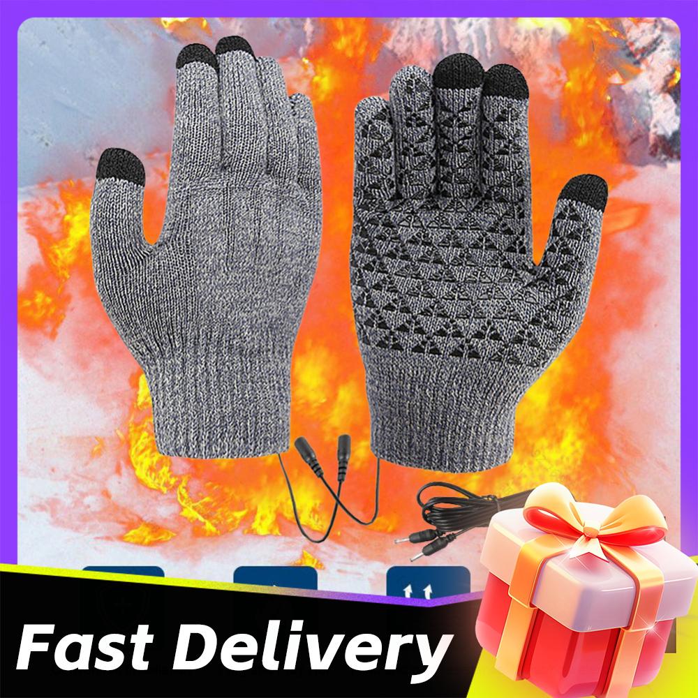 Winter Warm USB Heated Knitted Gloves Thermal Touch Screen Gloves Men Women Outddor Windproof Running Skiing Cycling Mittens