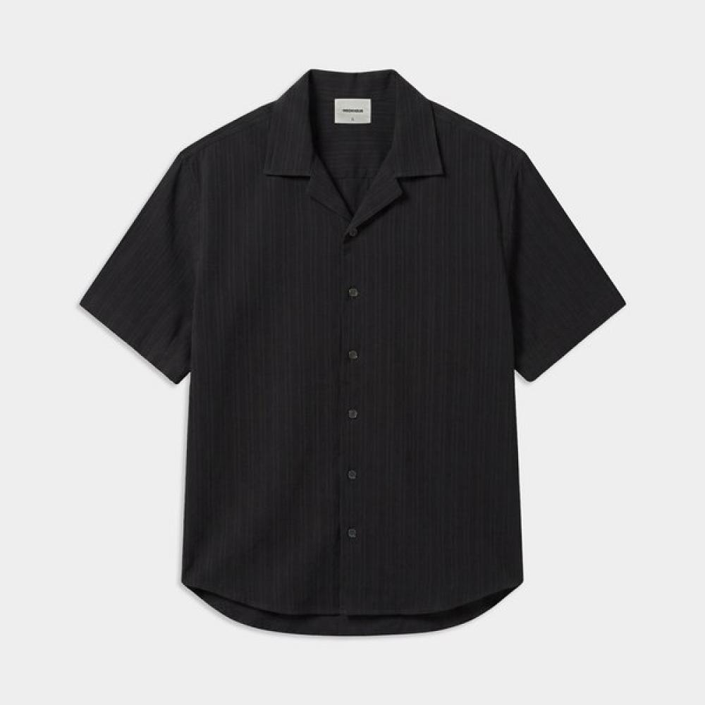 Weekhour Herringbone Open Collar Half Shirt Black BLACK/M