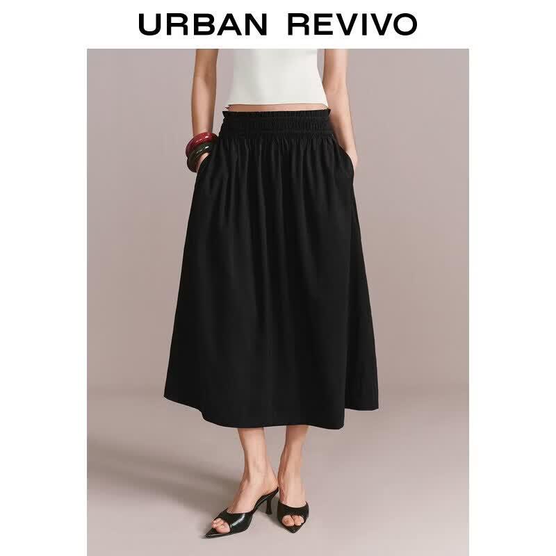 UR Women s Pleated Elastic Waist Midi Skirt M