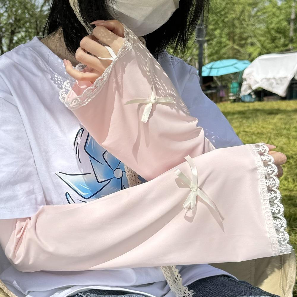 Bow Sunscreen Arm Sleeves Flared Cycling Arm Cover Cute Ice Silk Arm Sleeves Ladies