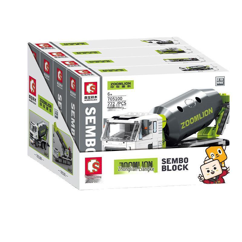 Senbao 705100-705103 Engineering Vehicle Building Blocks Set: Mixer, Transport Crane, Bulldozer for Kids