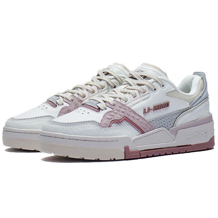 Li Ning 001 Fabric Leather Shock Absorption Non-Slip Wear-Resistant Low-Top Skate Shoes Women Sneaker Purple AZGS092-3