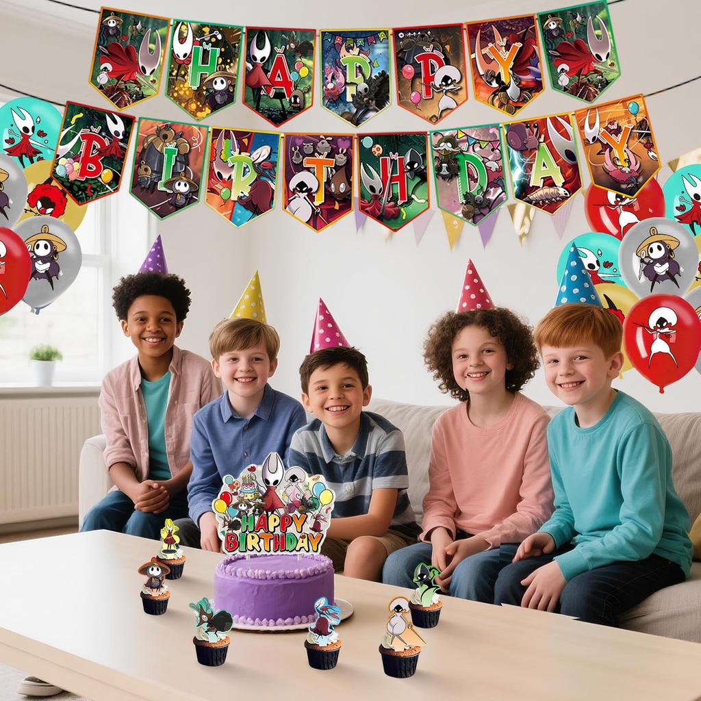 Birthday Theme Party Decoration Banner Pull Flag Cake Flag Balloon- Set