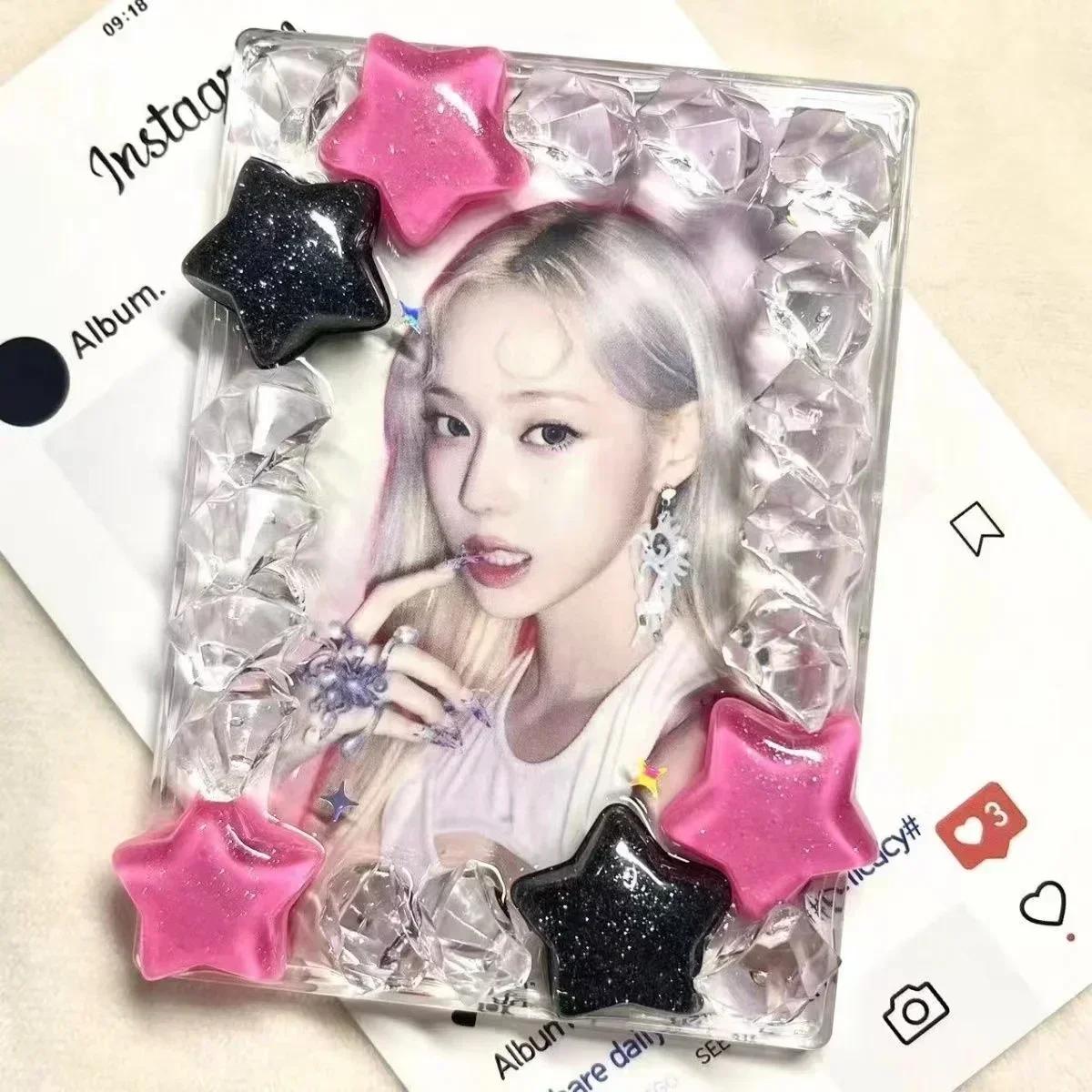 

Handmaking Colorful Star Picture Frames Cute Kpop Card Sleeve for 3 Inch Photo Card Sweet Picture Display Idol Photo Display