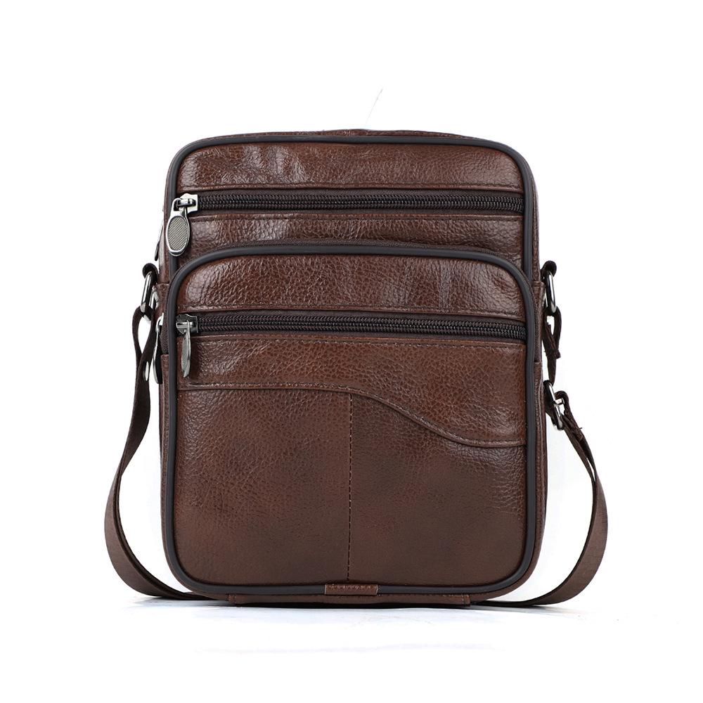 Top Grain Cowhide Vintage Men's Crossbody Leather Bag - Vertical Casual Shoulder Bag, Portable and Multifunctional