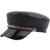 Marine Cap Leather Black Casquette Stylish Hat for Travel Women and Men CZ196 [White Fang] (Black)