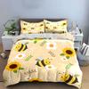 Süße Bienen und Sonnenblumen Aufdruck Bettwäsche Bettbezug Set  (1*Bettbezug 2*Kissenbezüge, ohne Bettdecke)
