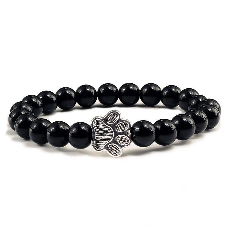 Classic Fashion Frosted Black Beaded Couple Bracelet Cute Dog Paw White Ceramic Wristband for Men Women Jewelry Accessory Gifts
