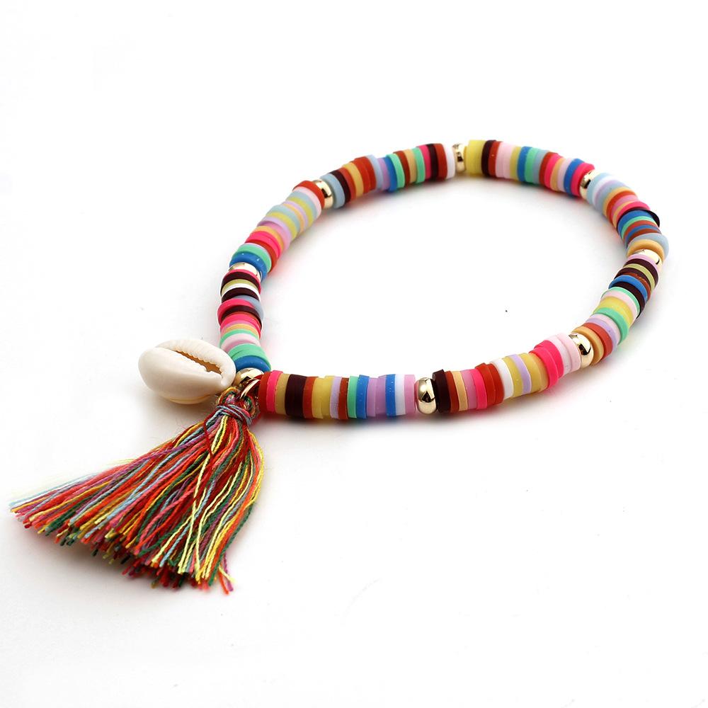 1String 18.5cm Tassel Colored Soft Clay Bracelet Resin Shell Pendant Diy High-quality Men Women Bracelet Jewelry Gift