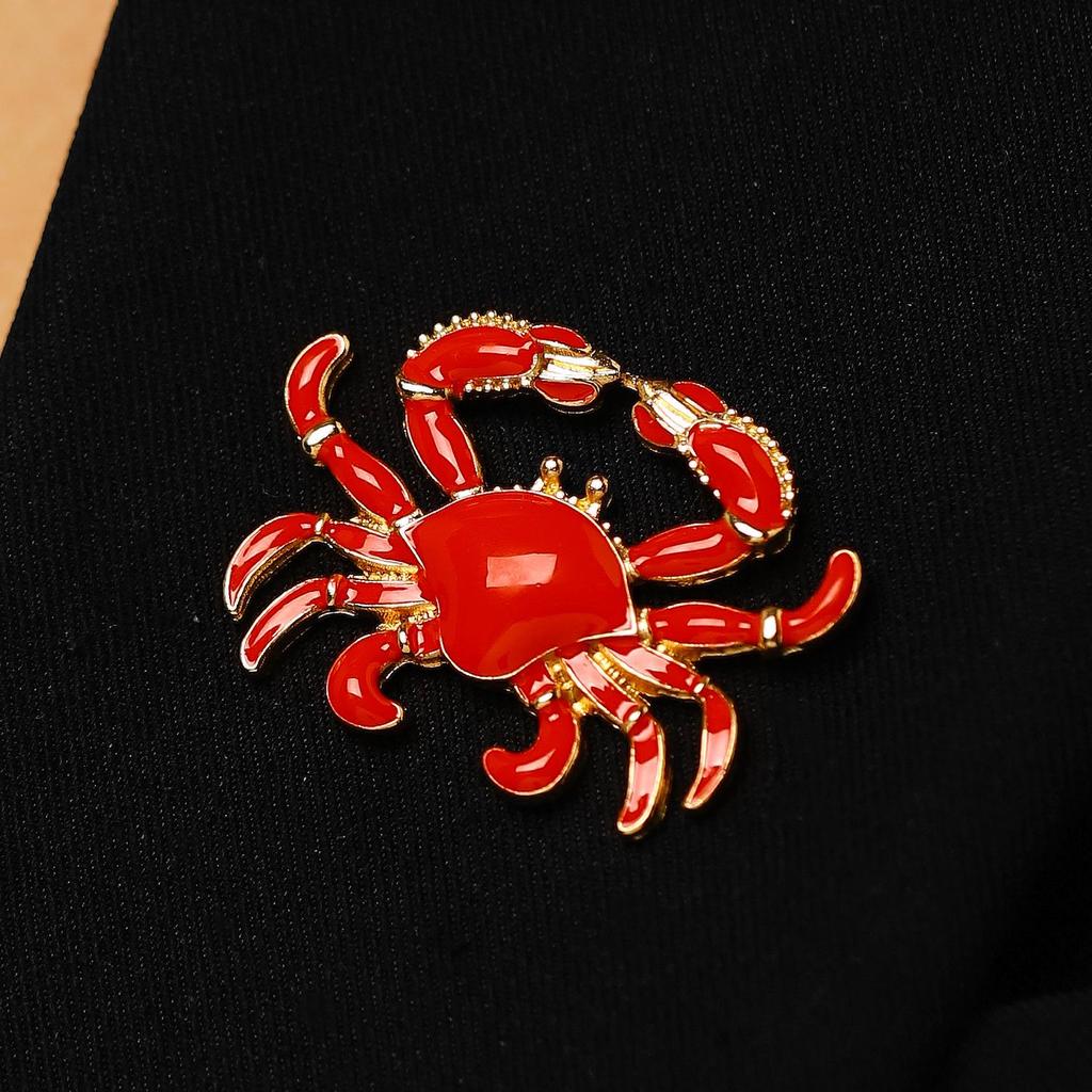 European & American Beach Resort Alloy Drip Oil Red Lobster & Blue Crab Earrings for Women