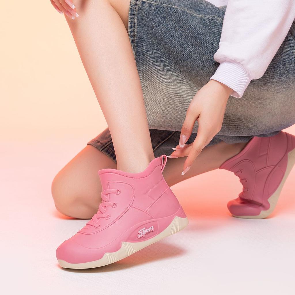 2025 New Women Waterproof Rain Boots for Women Fake Lace Up Ankle Rubber Rain Shoes Non-slip Four Seasons Woman Water Boots