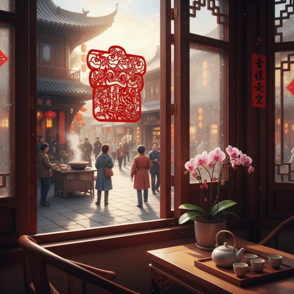 Horse Blessing Design Window Flowers Stickers Removable Flocking New Year Stickers Hollowed-out Thickened Wall Stickers