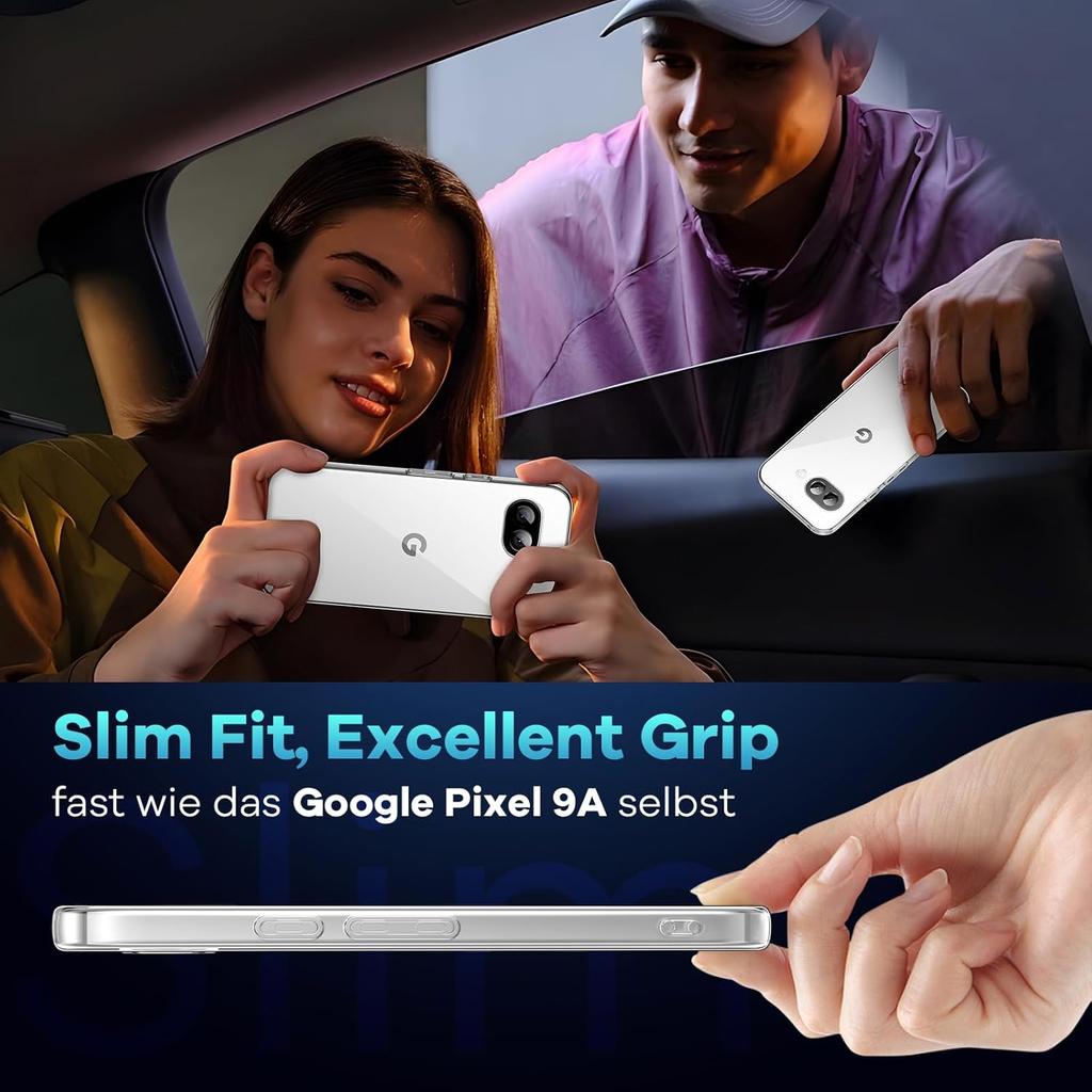 For Google Pixel 9a Case TPU Clear Phone Cover+2PCS Tempered Glass Screen Film 2.5D Arc Edge