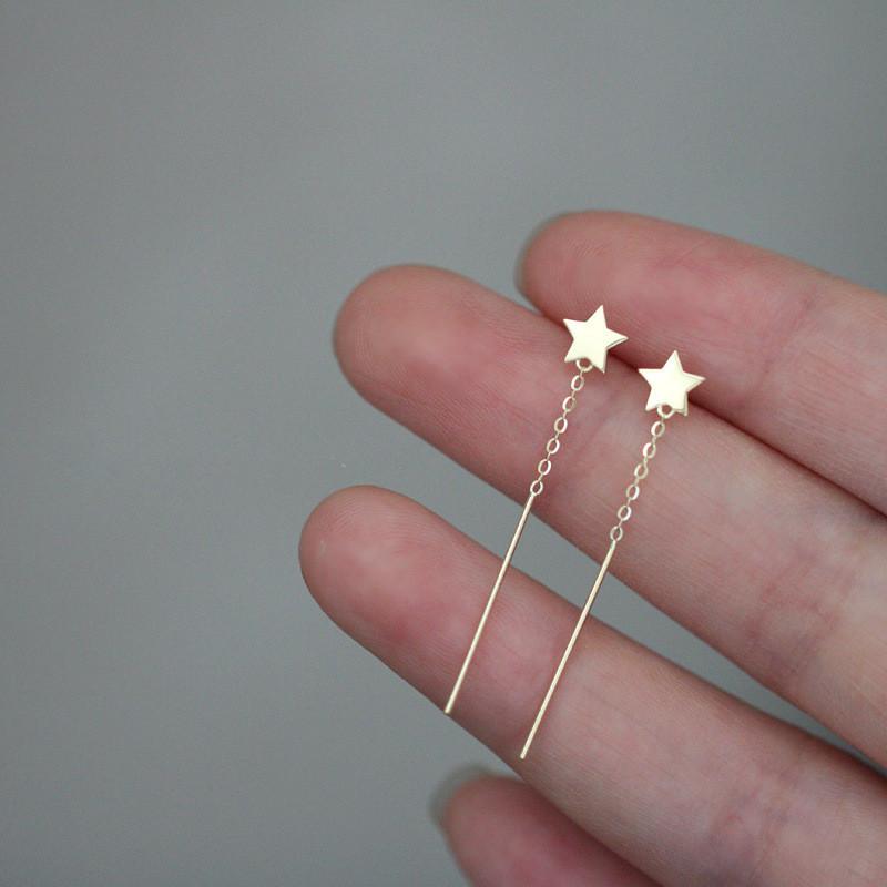 

925 Sterling Silver Shiny Star Tassel Earrings Women 14k Gold Plating Long Earrings Fashion Party Jewelry Accessories Gifts Silver