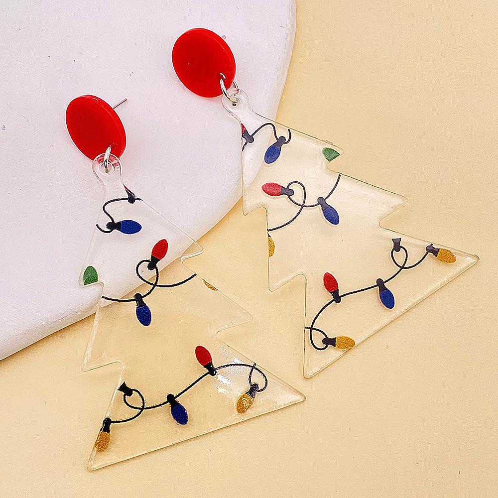 New Acrylic Christmas Tree & Lights Dangle Earrings - Transparent European & American Holiday Style