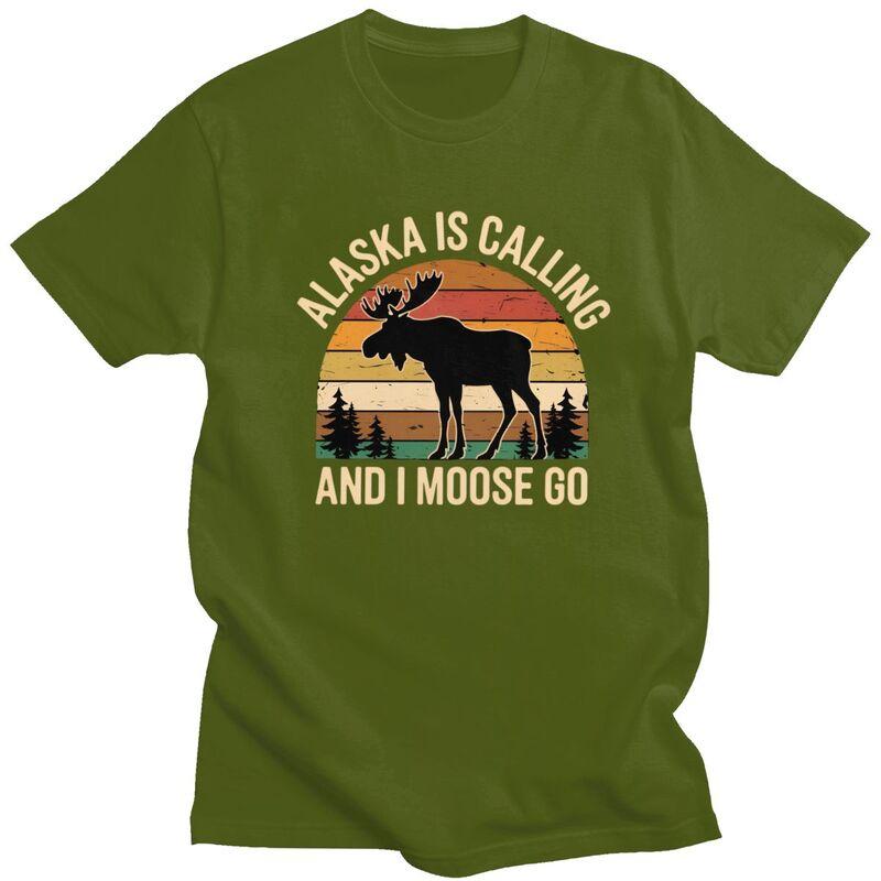 Mens Alaska Is Calling And I Moose Go T Shirts ShortSleeve Cotton Tshirts Birthday Gift Leisure Farm Animal Lover Tee Clothes