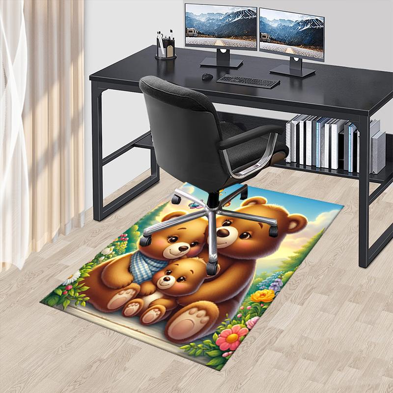 1pc Anime Cartoon Design Office Chair Mat - Cute Bear Family with Butterflies and Flowers, Suitable for Home Decor, Living Room, Bedroom, Game Room, N